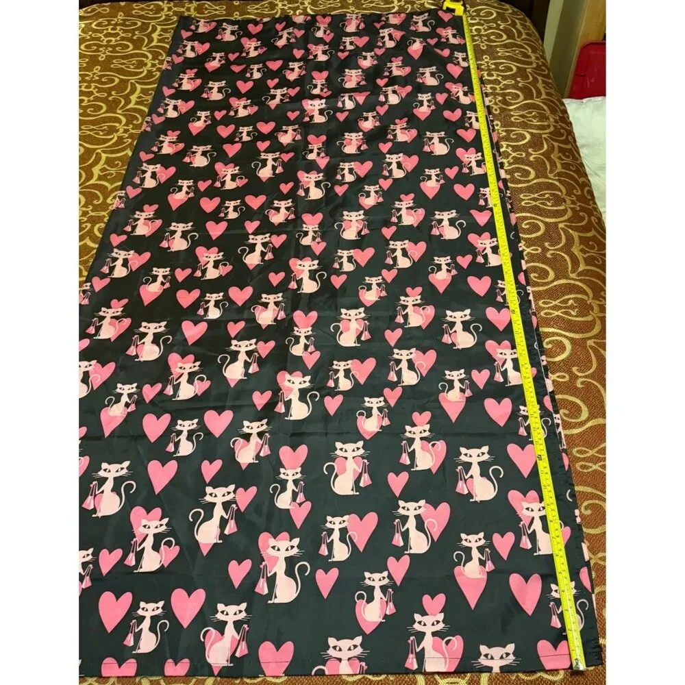 Unbranded Pink & Black Cats/Hearts Pattern Shower Curtain 100% Polyester 70x70.5